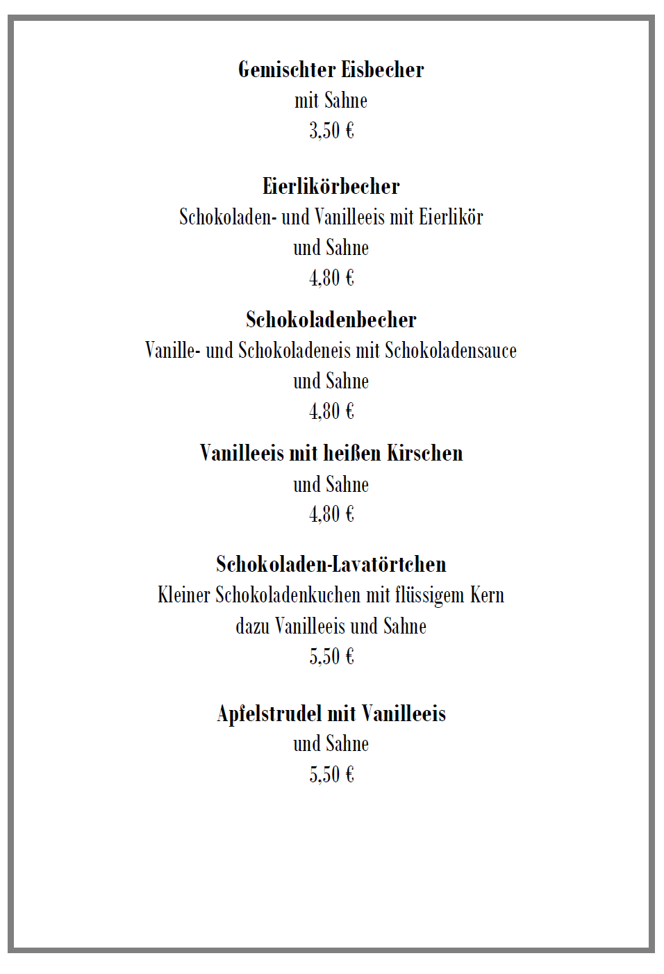 Dessert-Karte Dessert-Karte